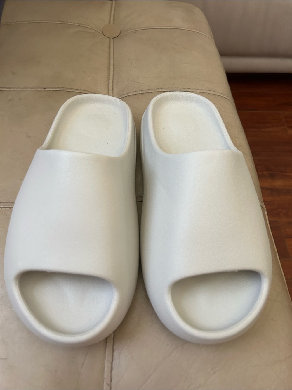 Men's Adidas Yeezy Minimal Slide Sandals in cream color